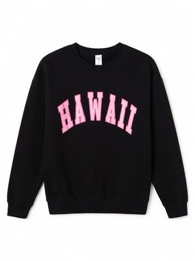 Tultex Black Crewneck Sweatshirt with Pink HAWAII Applique